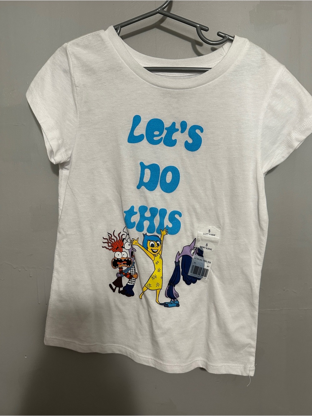 Disney Pixar Inside Out 2 Let's Do This White Kids T-Shirt with Blue Print size